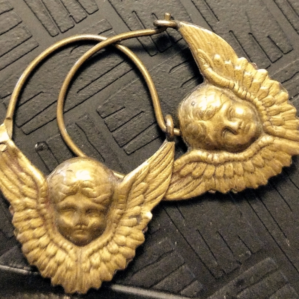 Antique Vintage Art Nouveau Cherub Angel Earrings Pierced